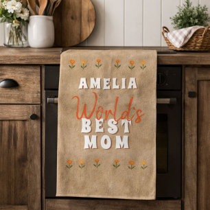 Linge De Cuisine Meilleure maman Fleurs Floral Rustique Beige du mo