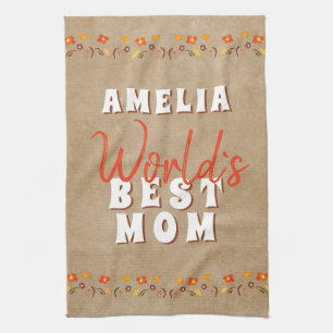 Linge De Cuisine Meilleure maman Fleurs Floral Rustique Beige du mo