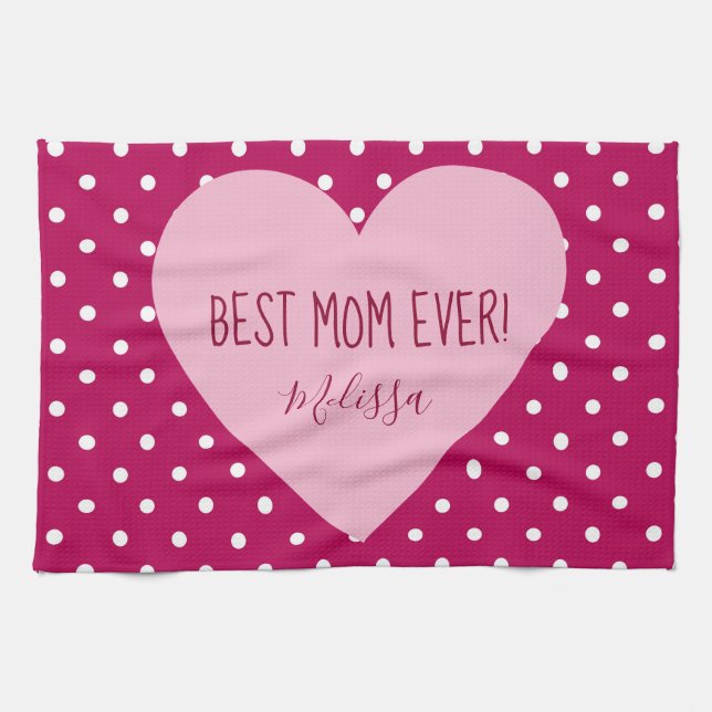 Linge De Cuisine Meilleure maman jamais pois roses (Horizontal)