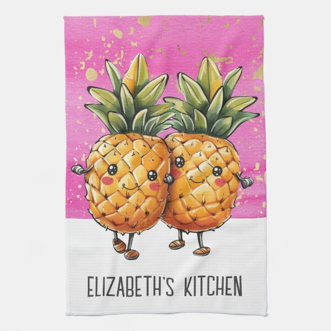 Linge De Cuisine Meilleurs amis Ananas Kawaii Ananas mignon rose (Vertical)