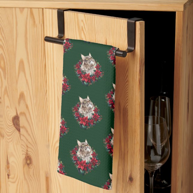 Linge De Cuisine Meowy Christmas Maine Coon Cat  (Pliage en tiers)