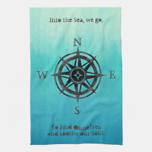 Linge De Cuisine Mer Ombre turquoise Nautique (Vertical)
