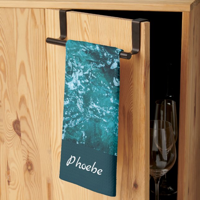 Linge De Cuisine Mer Turquoise Personnalisée et Waves (Pliage en tiers)