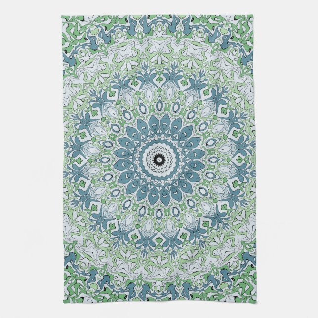 Linge De Cuisine Mer Vert et Bleu Côte Motif Mandala (Vertical)