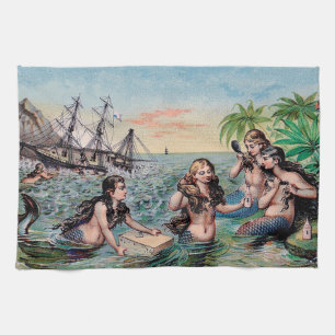 Linge De Cuisine Mermaid Antique Magie Océan Nautique