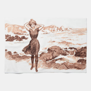 Linge De Cuisine Mermaid Beach Gibson Girl Victorian Antique