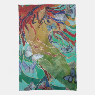 Linge De Cuisine Mermaid Nage avec Papillons Imaginaire Art