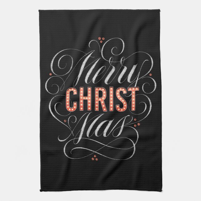 Linge De Cuisine Merry CHRISTmas Christian Chalkboard Calligraphie (Vertical)