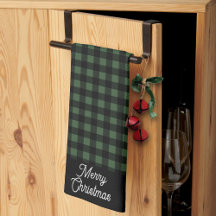 Merry Christmas Green & Black Buffalo Plaid