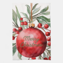 Merry Christmas Ornament Kitchen Towel