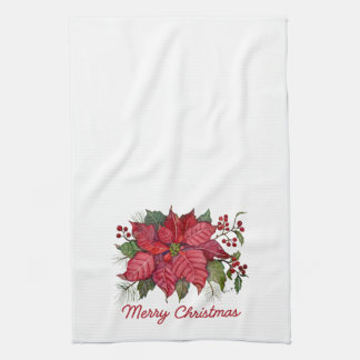 Linge De Cuisine Merry Christmas Poinsettia Kitchen Towel