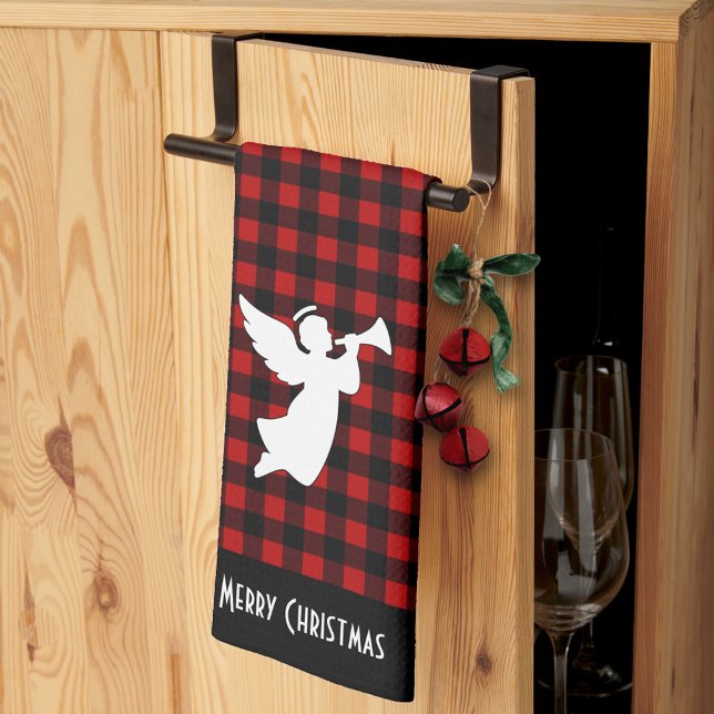Linge De Cuisine Merry Christmas Red & Black Buffalo Plaid Angel (Créateur téléchargé)