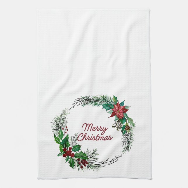 Linge De Cuisine Merry Christmas Wreath Kitchen Towel (Vertical)