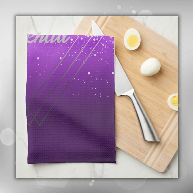 Linge De Cuisine Métal brossé violet moderne avec Monogramme argent (Créateur téléchargé)