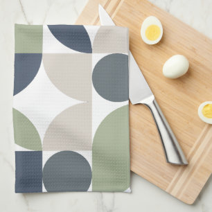 Linge De Cuisine Mi-siècle Moderne Abstrait 26 Gris, Vert
