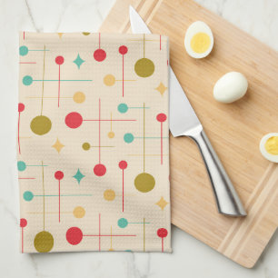 Linge De Cuisine Mi-siècle Moderne Abstrait Motif 29 Crème