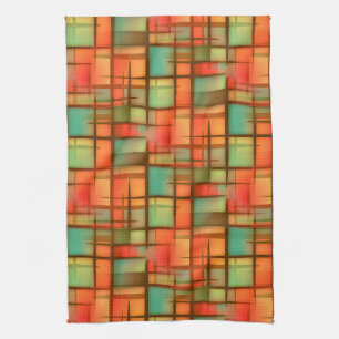 Linge De Cuisine Mi-siècle Moderne Abstrait Plaid Bleu Vert Rouge