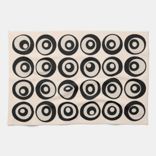 Linge De Cuisine Mi-Siècle Moderne Cercles Noir Et Crème Motif