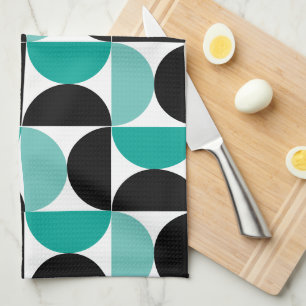 Linge De Cuisine Mi-siècle moderne noir blanc et menthe