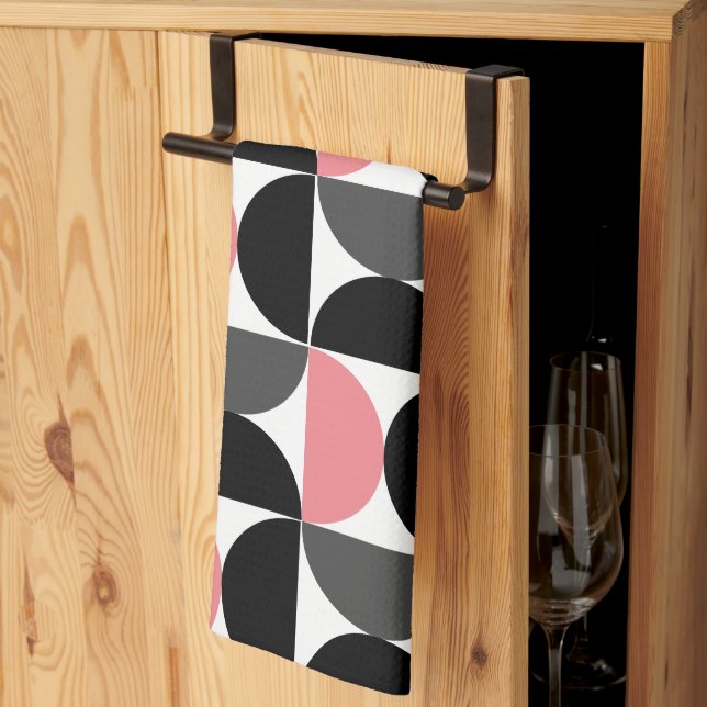 Linge De Cuisine Mi-siècle moderne rose noir et blanc (Pliage en tiers)