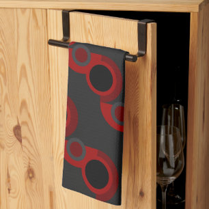 Linge De Cuisine Mi-siècle moderne rouge, noir et gris