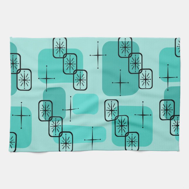 Linge De Cuisine Mi-siècle moderne Spoutnik Turquoise (Horizontal)