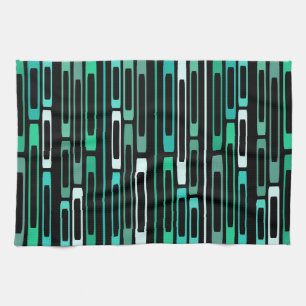 Linge De Cuisine Mi-siècle Retro Flat Rocks Noir Turquoise