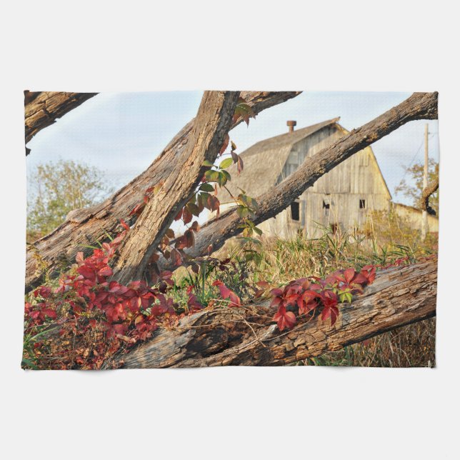 Linge De Cuisine Michigan Barn à l'automne (Horizontal)