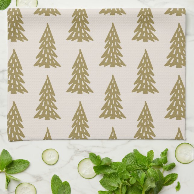 Linge De Cuisine Mid Century Holiday Tree Motif Gold (Plié)