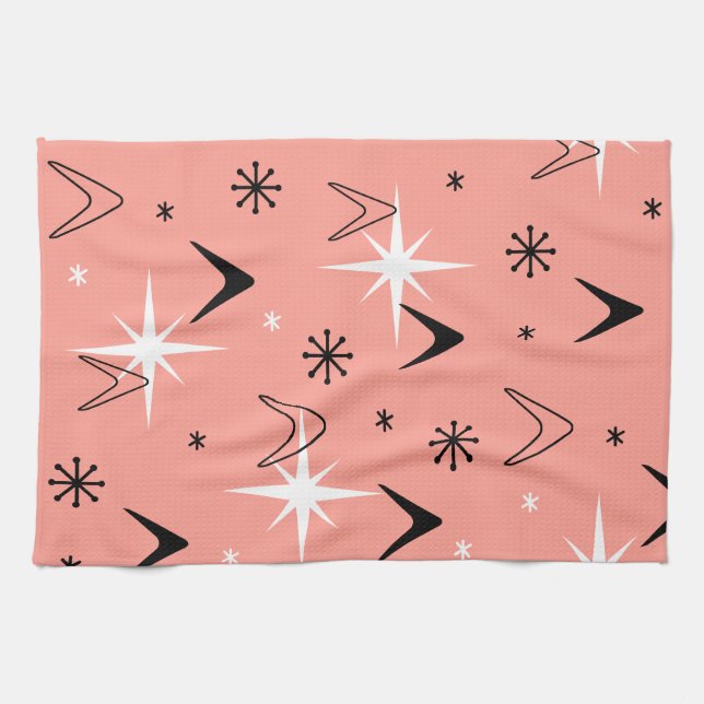 Linge De Cuisine Mid Century Modern Boomerangs Salmon Pink (Horizontal)