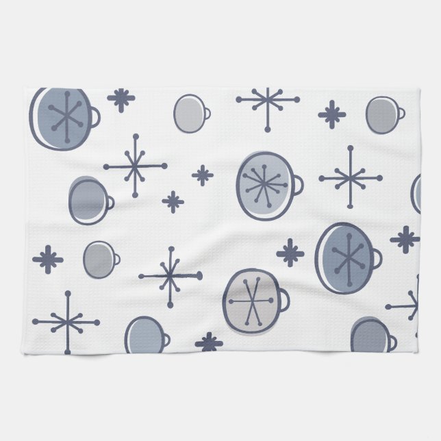 Linge De Cuisine Mid Century Moderne Rétro Art de Noël Argent (Horizontal)