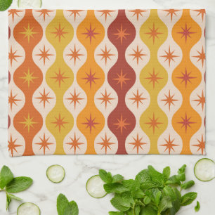 Linge De Cuisine Mid Century Orange Mod Stars sur un motif ogénique