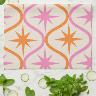 Linge De Cuisine Mid Century Orange rose Starburburs sur Ogee Motif