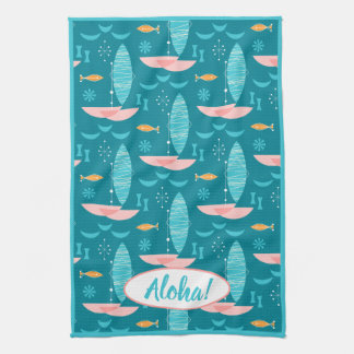 Linge De Cuisine Mid Century Pink Catamaran - Blue Background