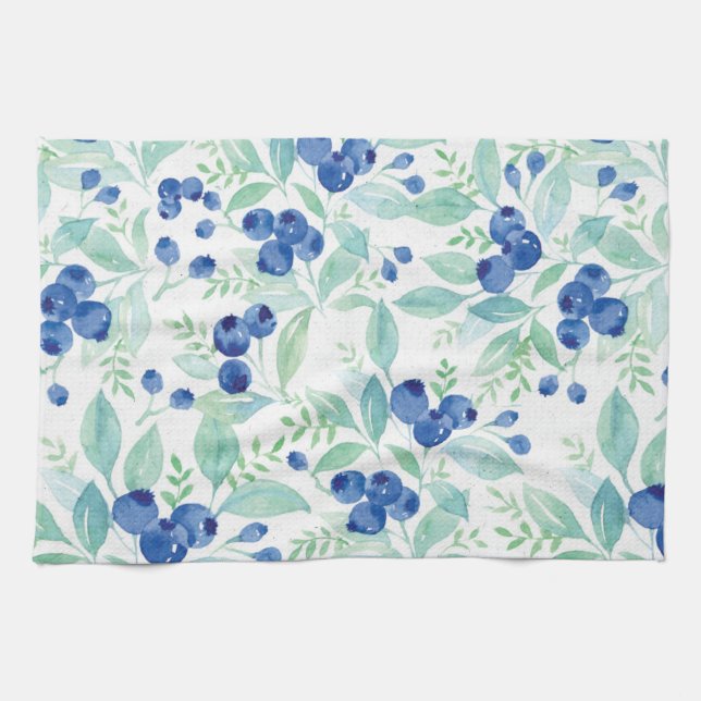 Linge De Cuisine Midsummer Rustic Blueberry Berry Motif d'été (Horizontal)