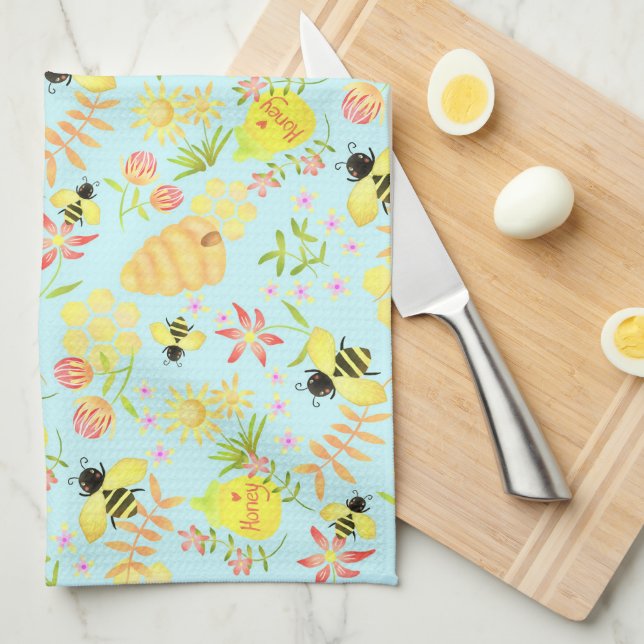 Linge De Cuisine Miel Bee Blue (Quart Plié)