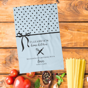 Linge De Cuisine Mignon Chic Féminin Bleu Clair et Noir à pois