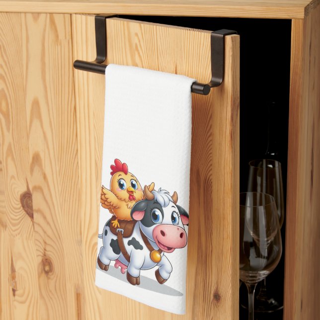 Linge De Cuisine mignon vache/poulet caricature (Pliage en tiers)
