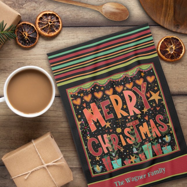 Linge De Cuisine Mignonne Beard Whimsical Personnalisé Joyeux Noël (Créateur téléchargé)
