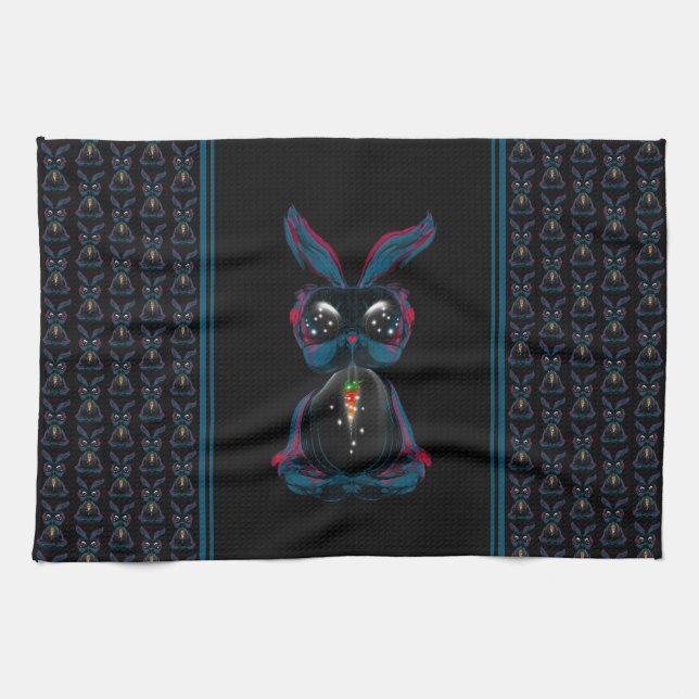 Linge De Cuisine Mignonne Eyes Rabbit en Yoga Pose Méditation (Horizontal)