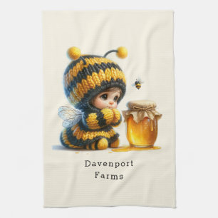 Linge De Cuisine Mignonne fille en costume d'abeille avec miel