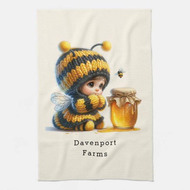 Linge De Cuisine Mignonne fille en costume d'abeille avec miel (Vertical)