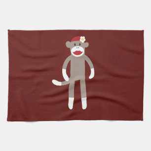 Linge De Cuisine Mignonne fille Sock Singe sur rouge