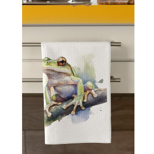 Linge De Cuisine mignonne grenouille d'arbre assise sur une branche