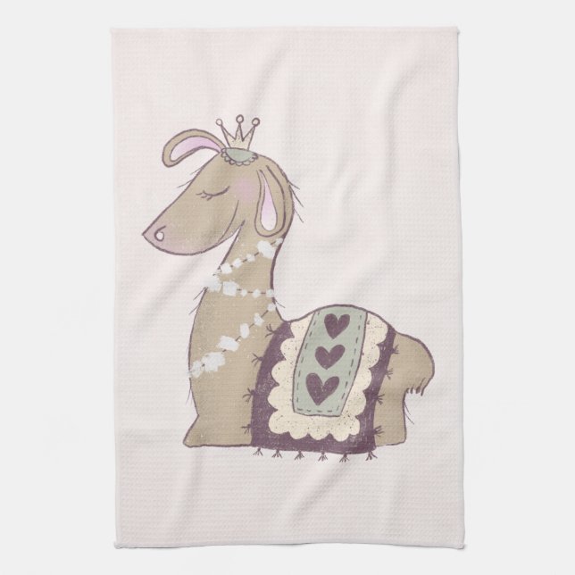 Linge De Cuisine Mignonne Llama Princesse portant une couronne (Vertical)