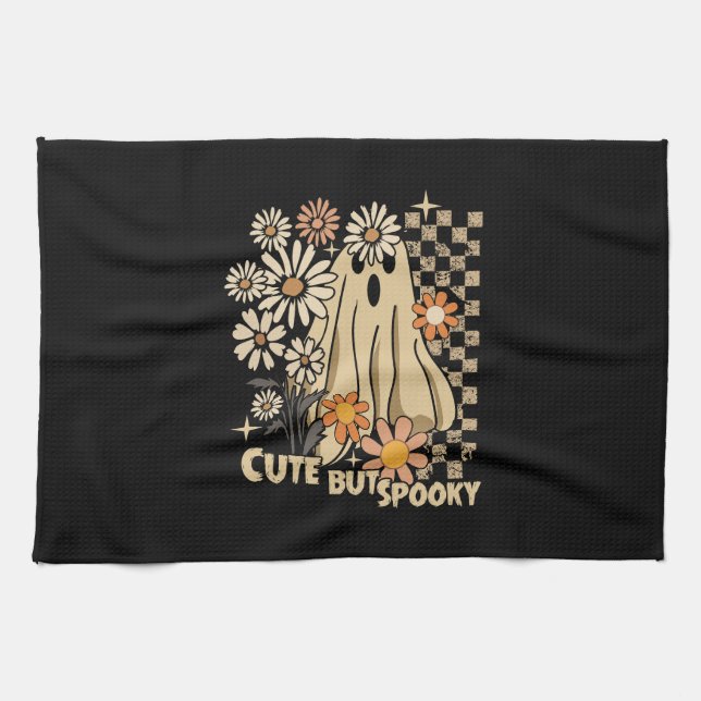 Linge De Cuisine Mignonne mais Éffrayante Fleur Halloween chèque Fa (Horizontal)