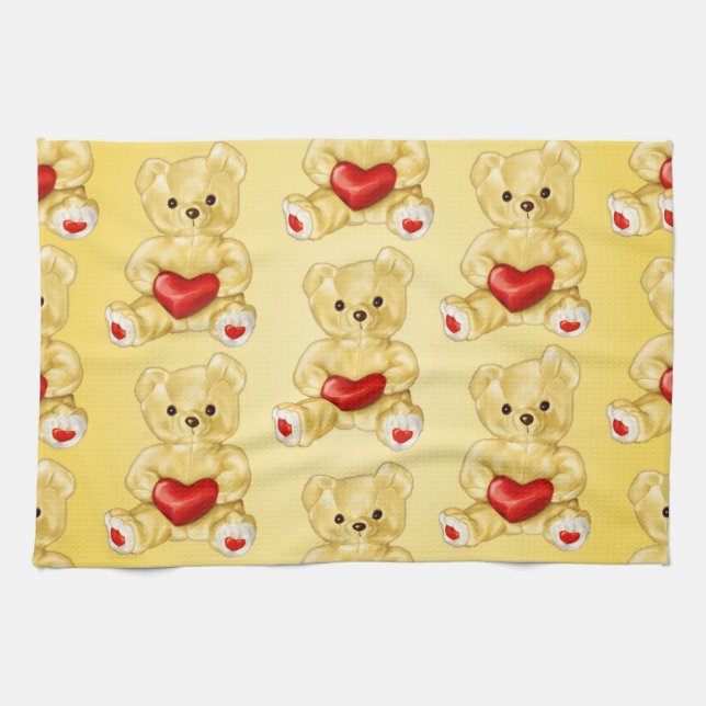 Linge De Cuisine Mignonne Ours En Teddy Tenant Coeur - Adorable Jou (Horizontal)