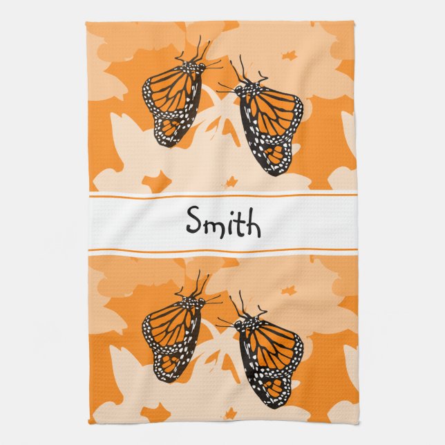 Linge De Cuisine Mignonne Papillons Monarque Orange Nommés (Vertical)