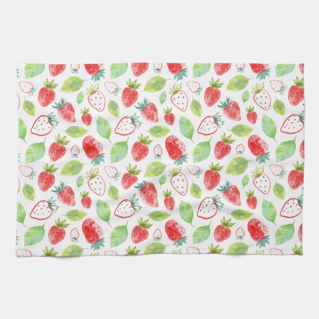 Linge De Cuisine Mignonne Red Strawberries Green Feuilles Plan (Horizontal)