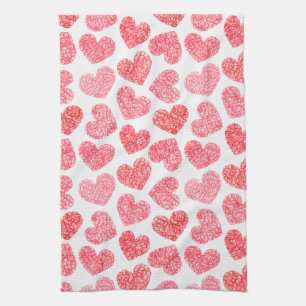 Linge De Cuisine Mignonne Rouge Doodled Heart Valentine's Day Motif